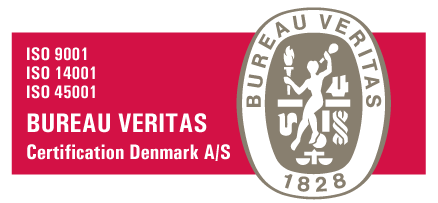 ISO 9001, ISO 14001 and ISO 45001 certified by Bureau Veritas Certification Denmark A/S